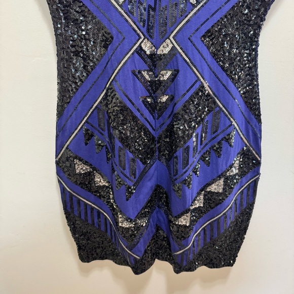 Express Art Deco Sequin Mini Dress Aztec Bodycon Blue Black Silver Size Large - Picture 8 of 14